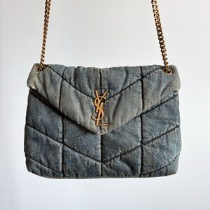 Saint Laurent Medium Lou Puffer Denim Bag with Chain Strap in Rodeo Blue